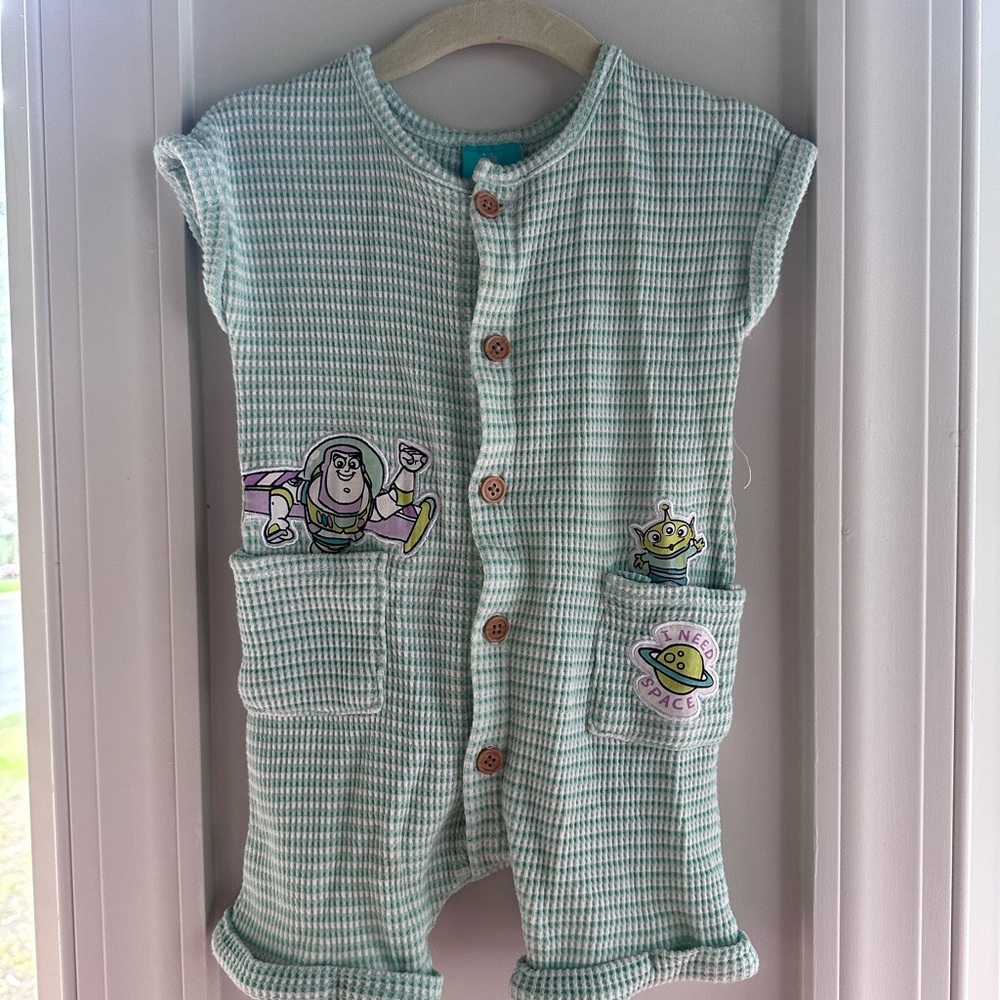 Disney Mint Green Waffle Knit Baby Romper